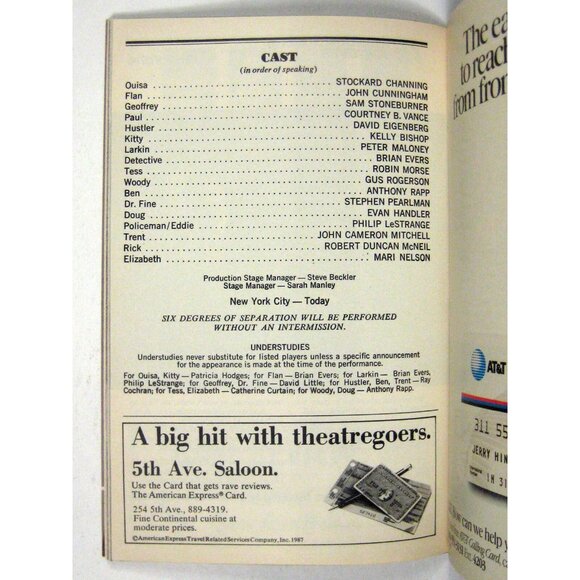 Six Degrees Separation Playbill Opening Night November 1990 Stockard Channing - Picture 7 of 9